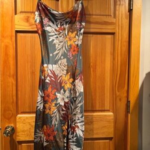 Orange and Green Maxi Slip Dress with Cowl Neck for Resort Wear